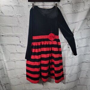 George Girls 16 Tween Black Red Velour Long Sleeve Holiday Christmas Dress Event